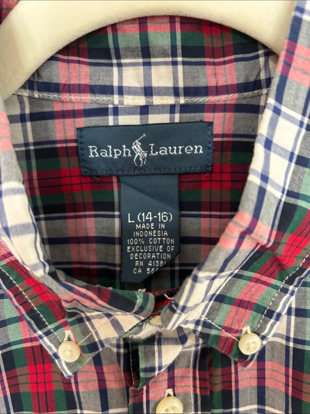 Ralph Lauren Multicolor Tartan Plaid Button-Down Shirt Boys Size L (14-16) EUC
